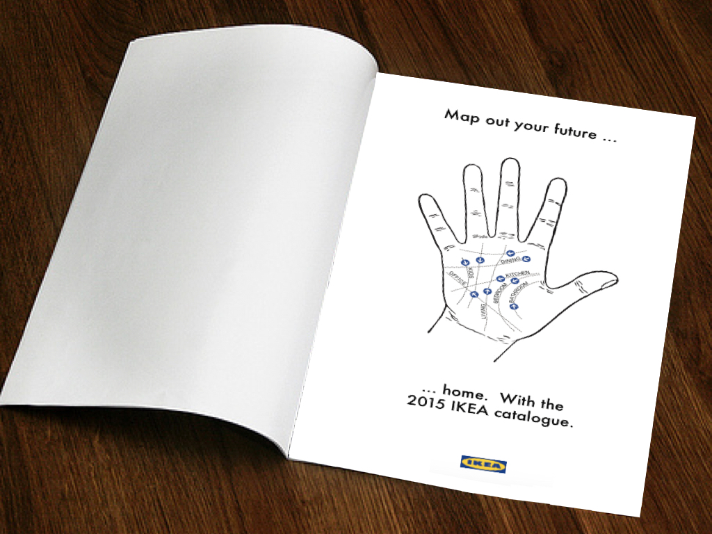 advert ikea Ikea Catalogue Sweden fortune telling palmistry fortune cookie Tarot Cards palm reading billboard print 6 Sheet outdoor advertising