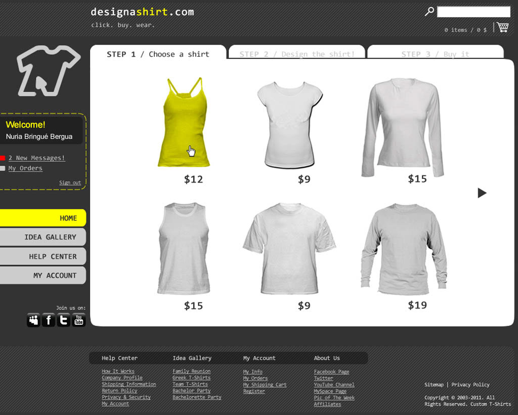 design a shirt Web rediseño nuria bringue camisetas diseño online