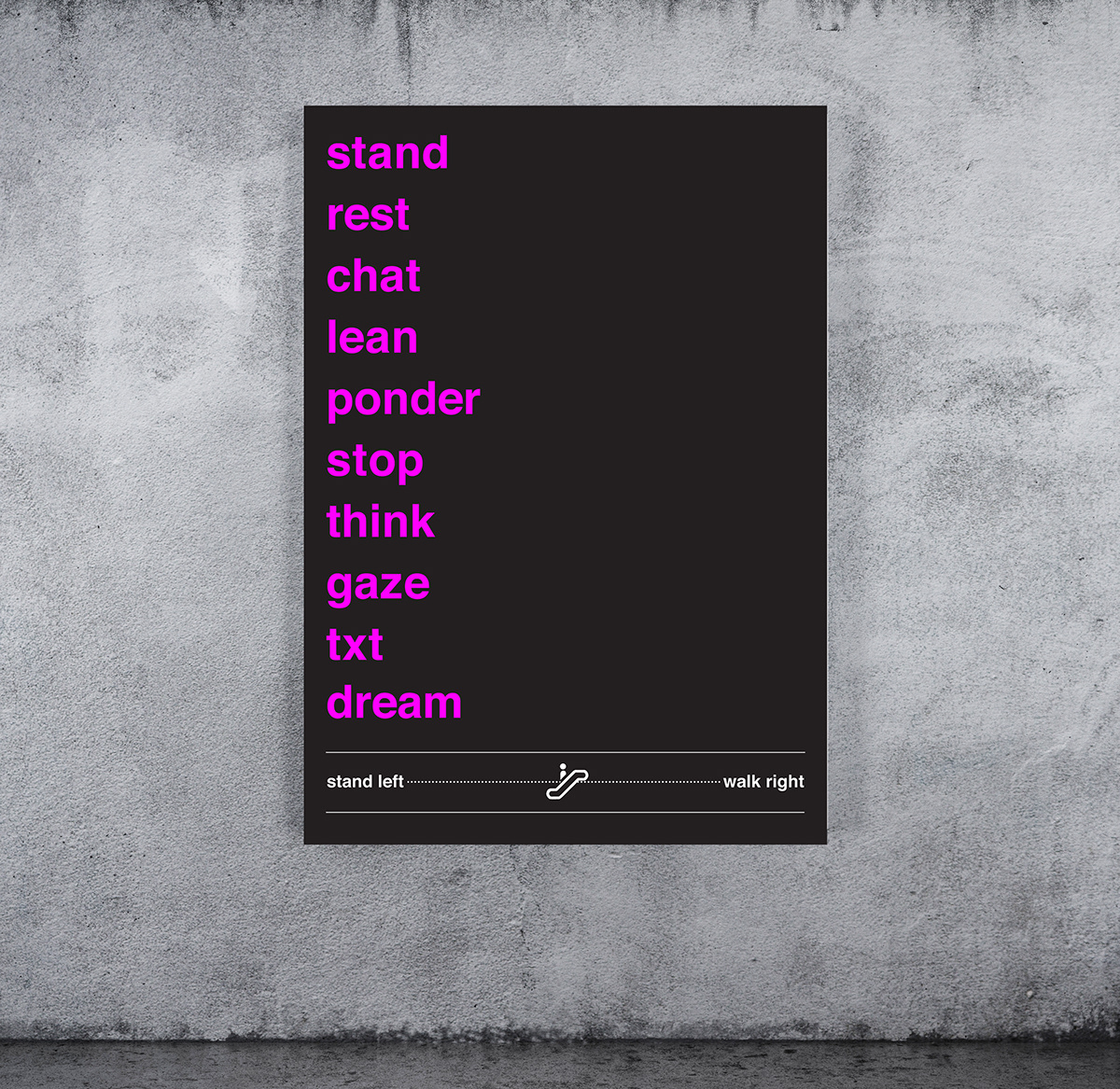 esculator stand left walk right simple type clean Poster Design