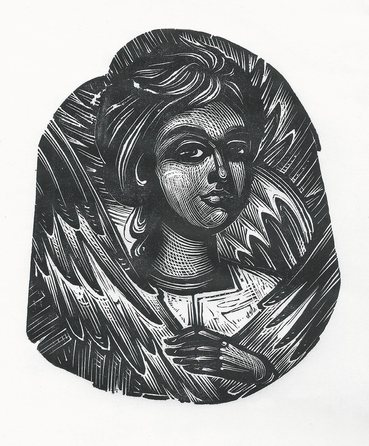 angel Byzantine print Printmaker printmaking relief wings wood engraving woodcut