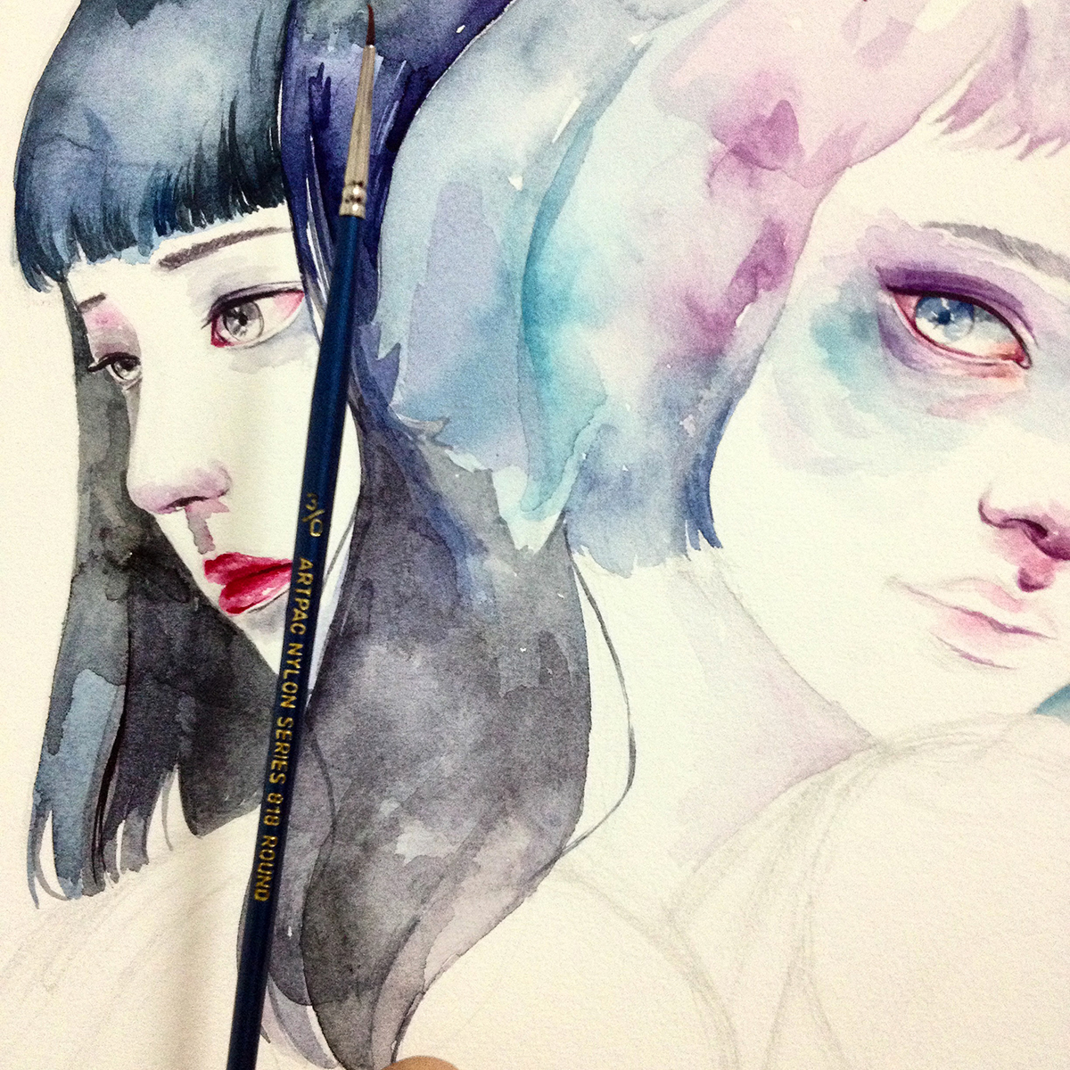 watercolor portrait fantasy abstract sketch girls friends