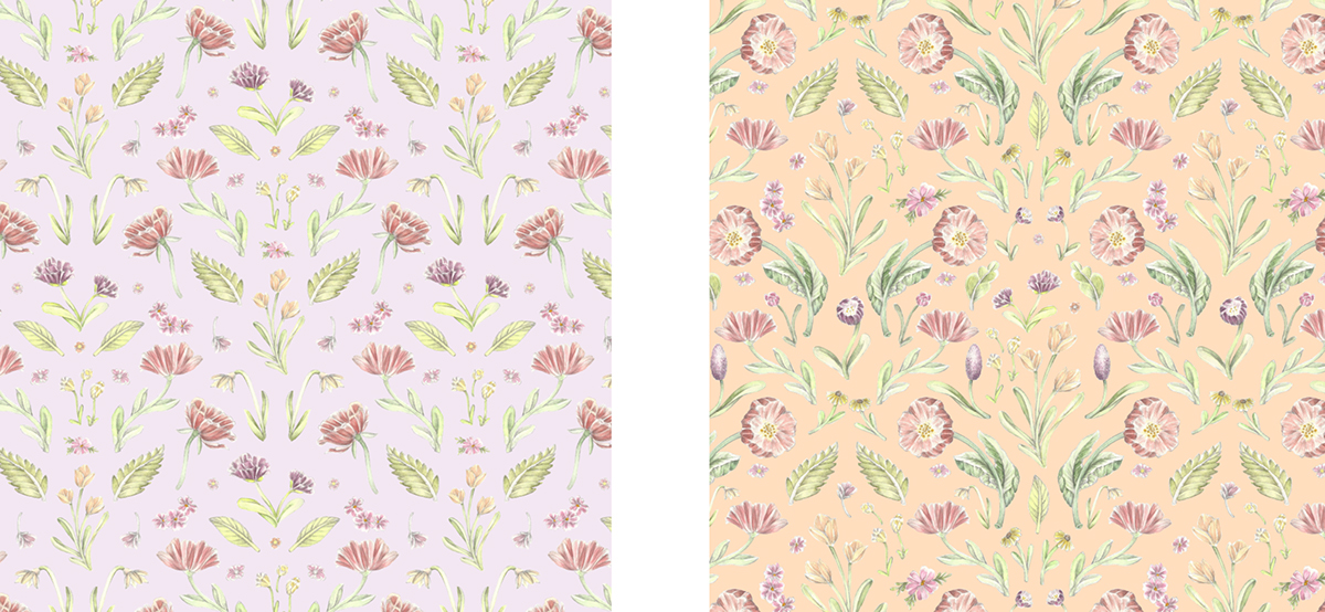luna moth ILLUSTRATION  floral flower vintage Drawing  pattern design  textile design  surface design art licensing
