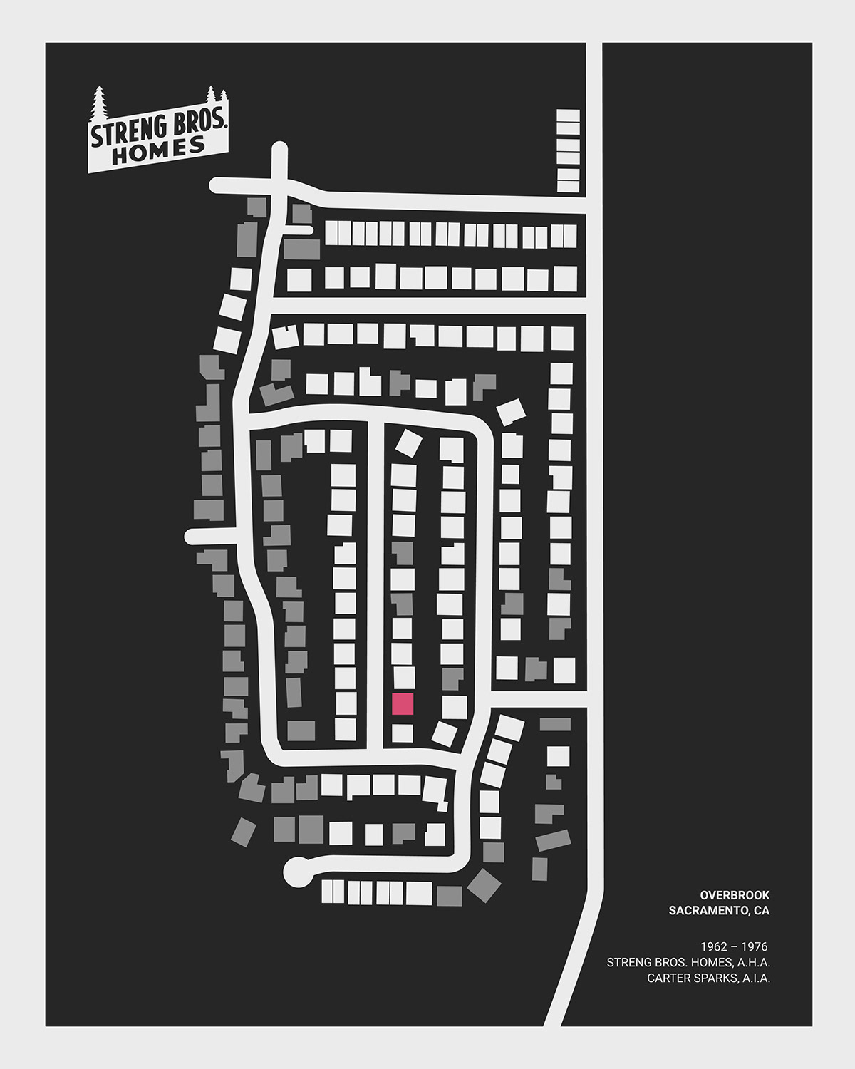 Overbrook MCM neighborhood map minimalist illustration