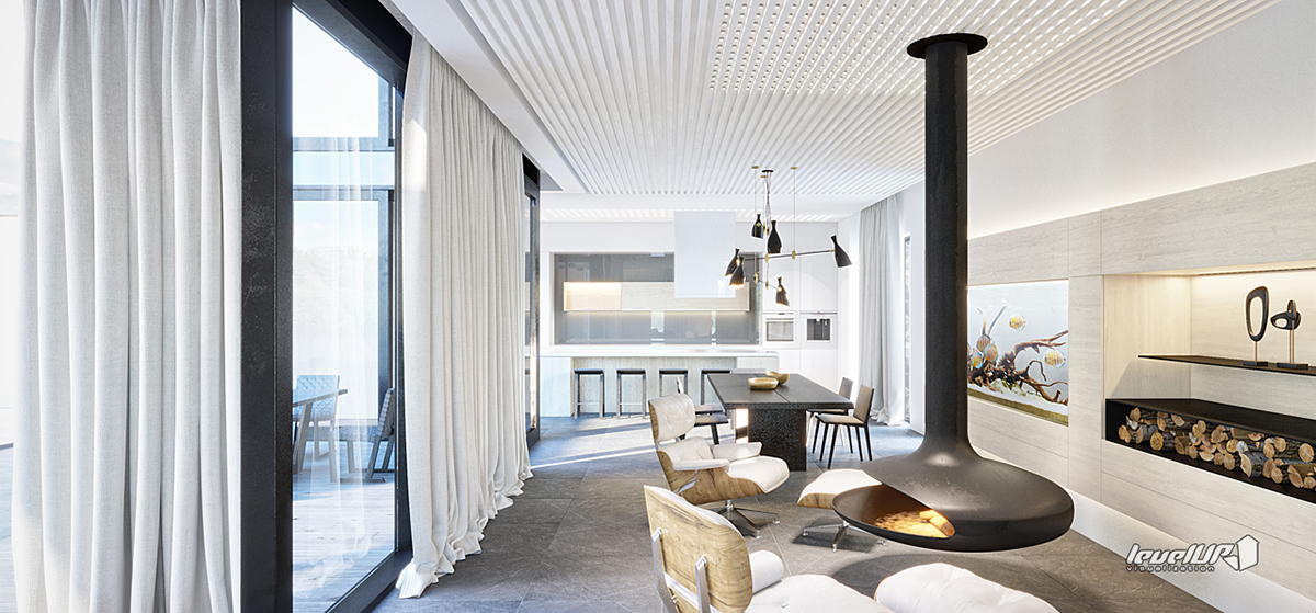 White modern Bang & Olufsen contemporary Render vray Interior visualization