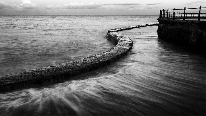 seascape railing monochrome black & white clouds sea coastal