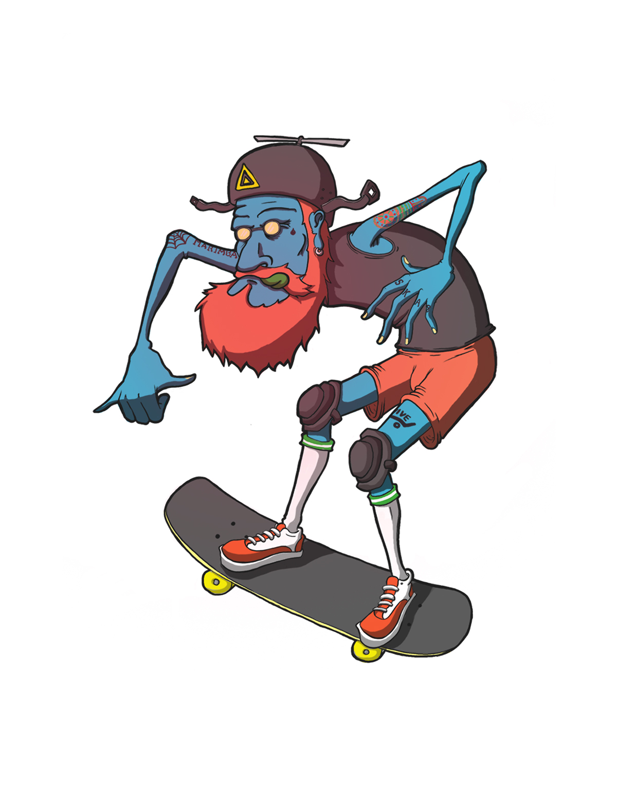 Aldrich henriquez   bogota colombia skate skateboard ilustracion arte digital kapok old man viejo kaguaboonga