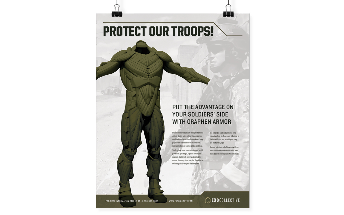 3d render environmental print Web poster trade booth soldier Armor Military concept