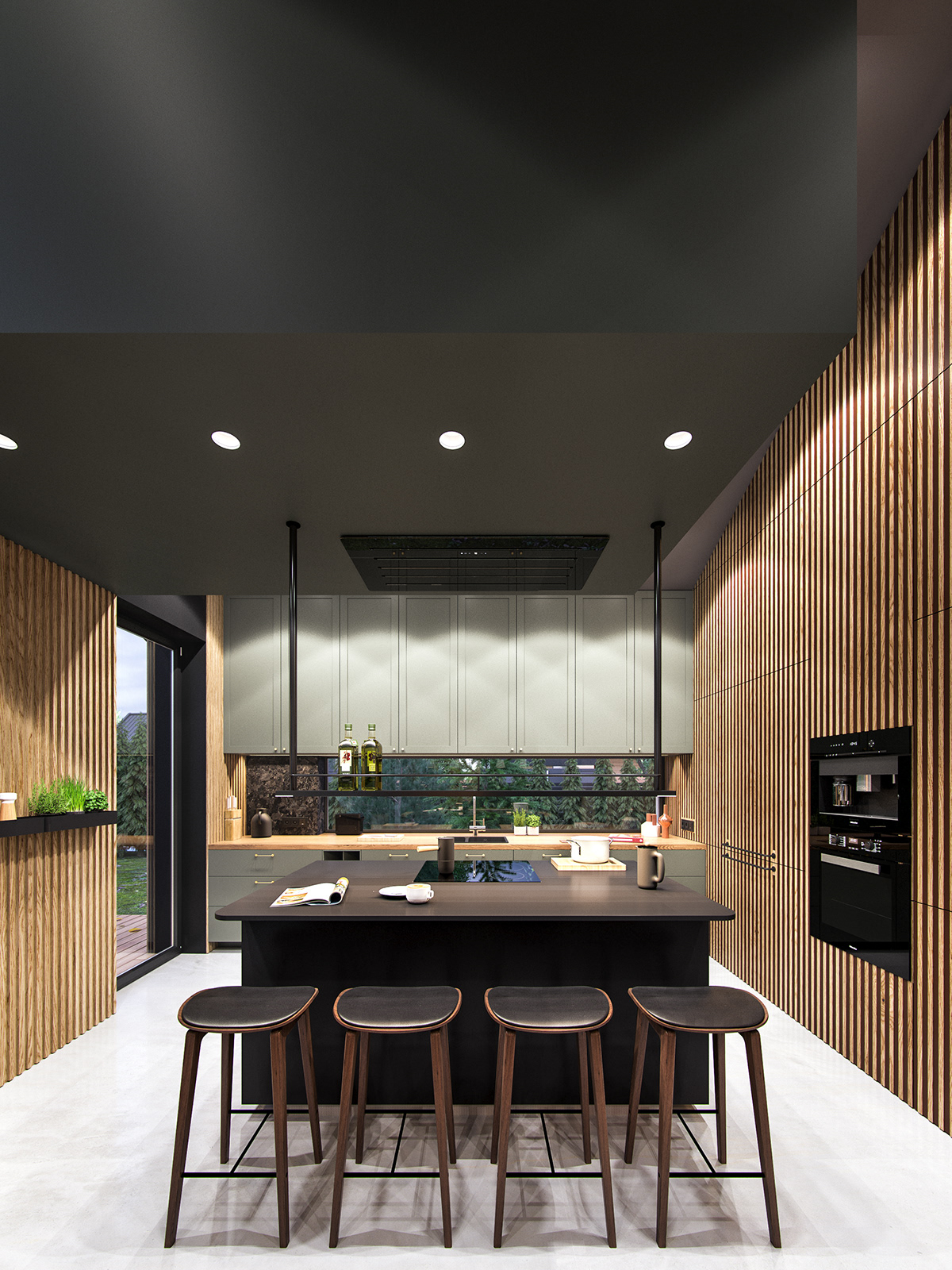 Interior design concrete green pouder living kitchen modern bedroom