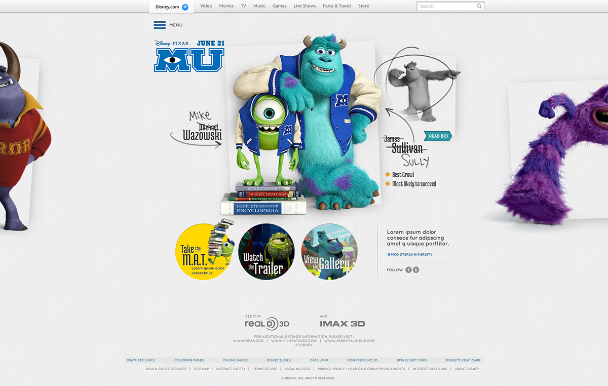 Monsters University disney pixar movie sites Film sites movie websites film websites Experiential Monster's Inc. epk
