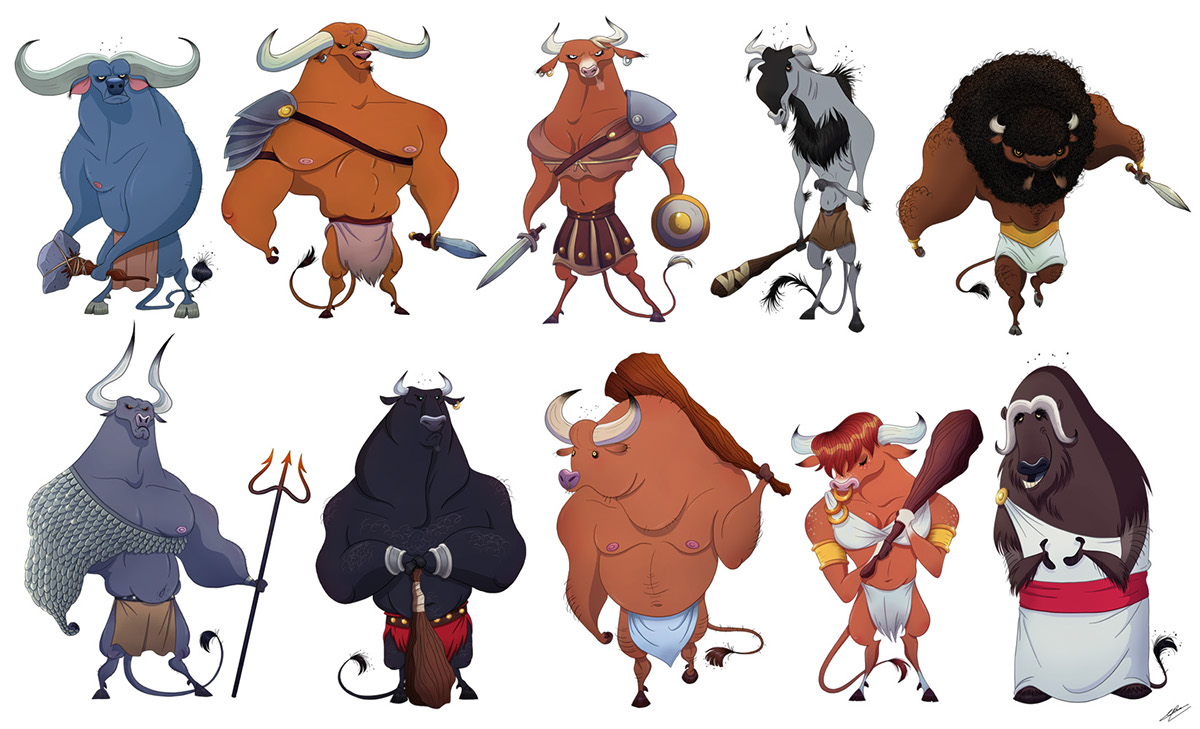 characters concept sketch minotaur mythology greek animals bull Buffalo cow GNU minotaurus olivier silven