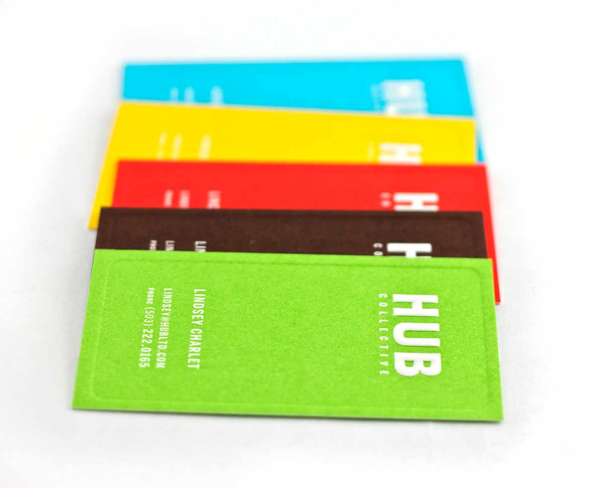 business card Hub hub collective design bright colorful blotter paper emboss clear foil
