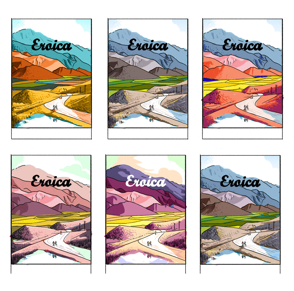 Cycling Eroica ILLUSTRATION  Landscape mountains photoshop poster race Travel vintage