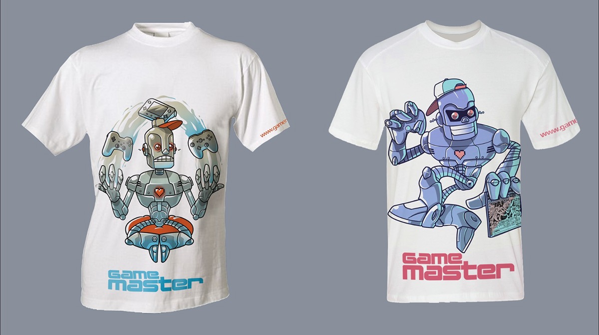 playera tshirt Gamemaster robot Mascot Mascota serigrafia Vectores Illustrator