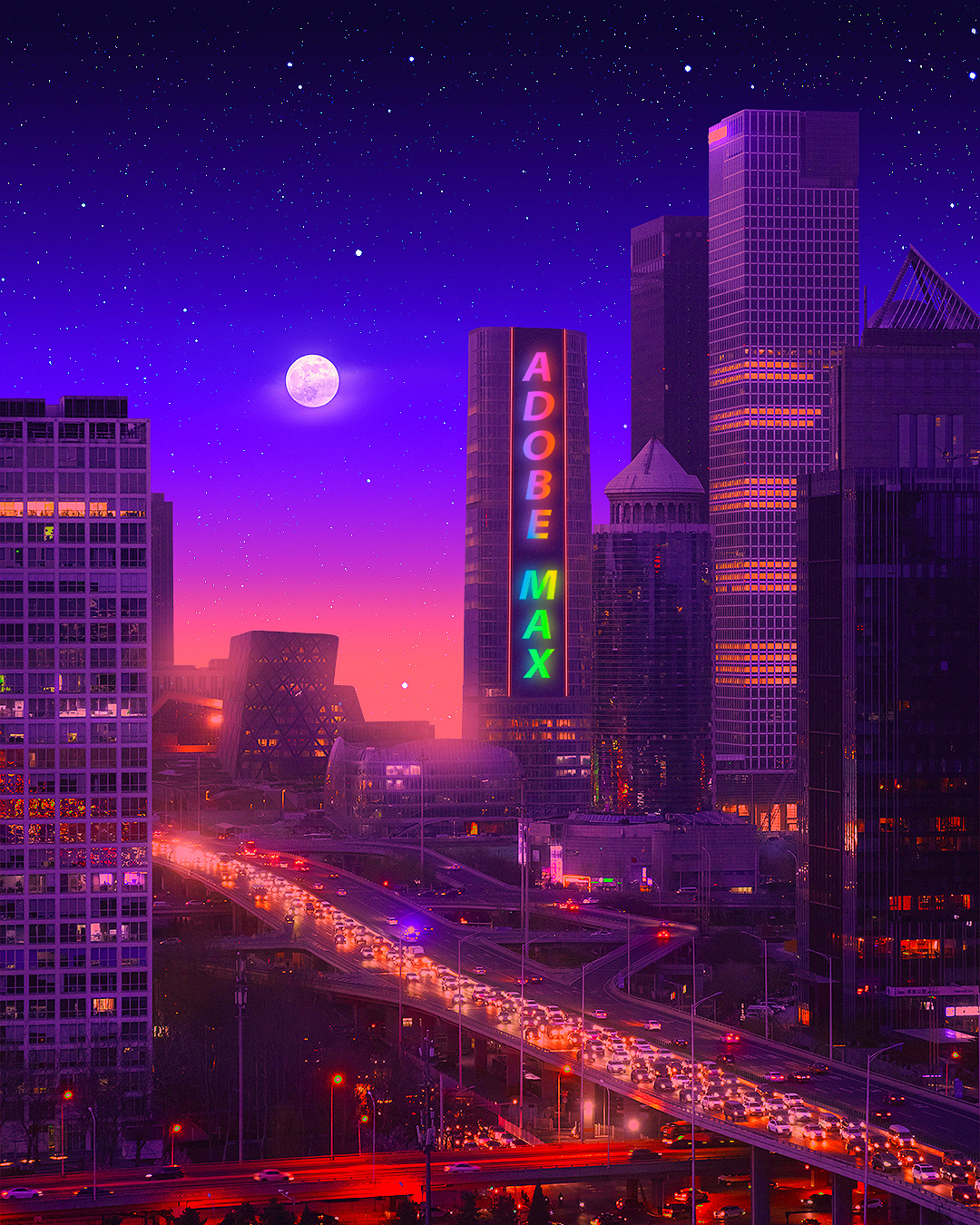 adobe Adobe MAX aesthetic citylights danner orozco moon neon night photoshop yagedan