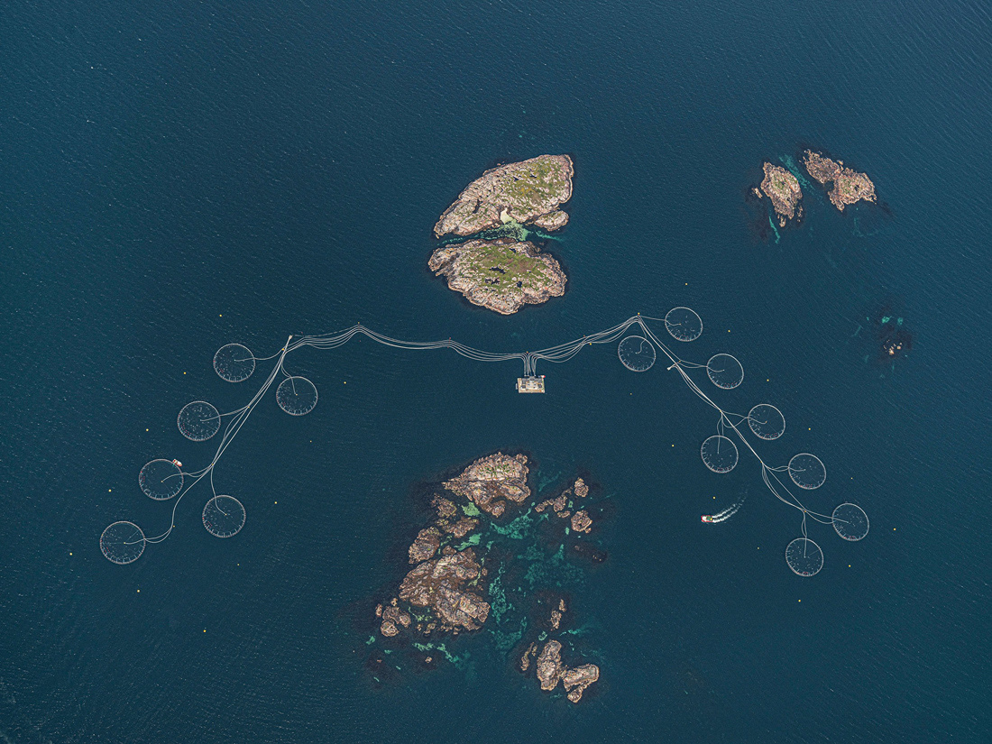 Aerial aquaculture fish fishfarm helicopter islands norway sea