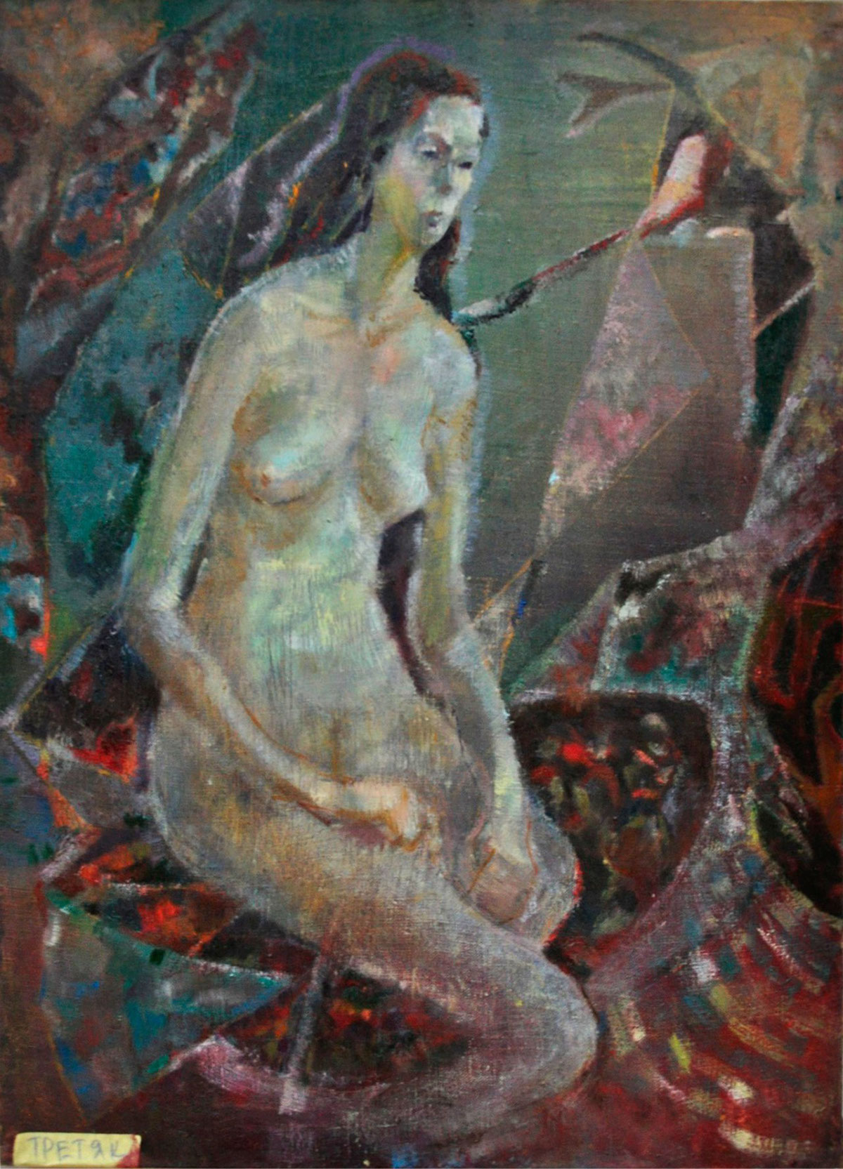 oil paints tempera canvas girl creative portrait forest abstraction nude