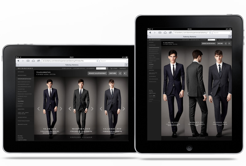 Burberry  fashion tablet  ipad digital design Tom Walsh Design tailoring London Responsive