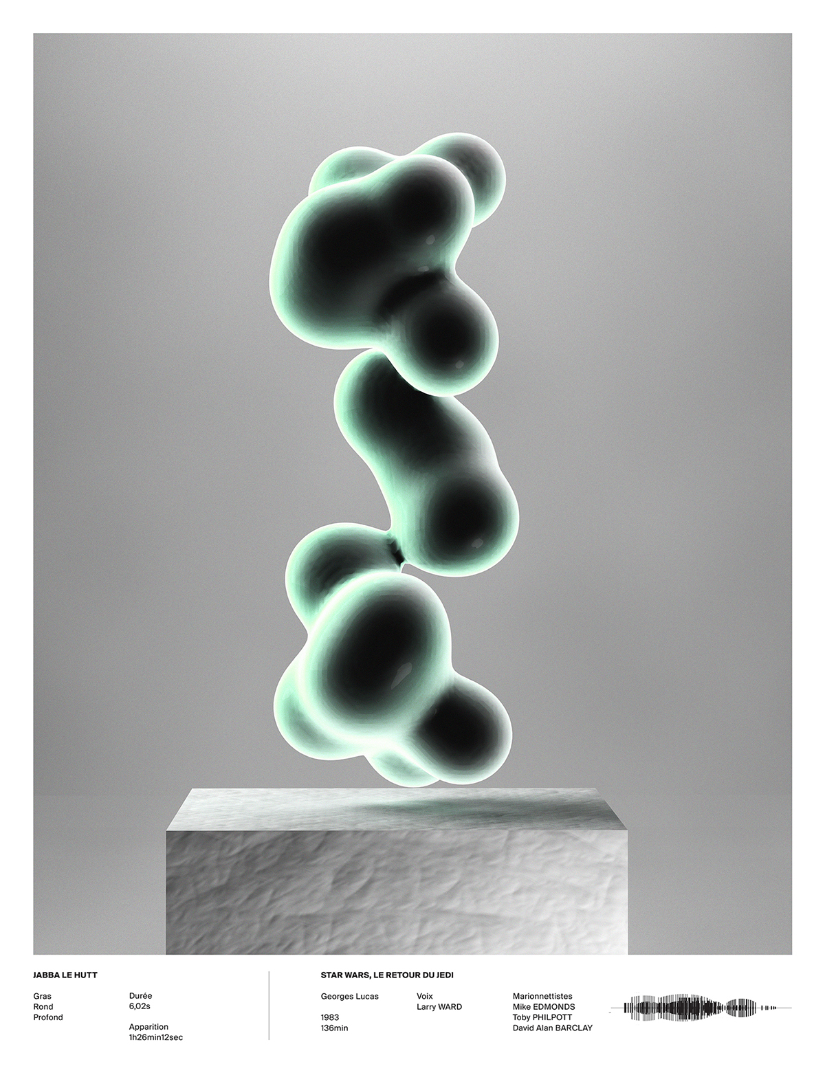 pop culture 3D sculpture Sonogramme sound laugh rire Interpretation book posters organic