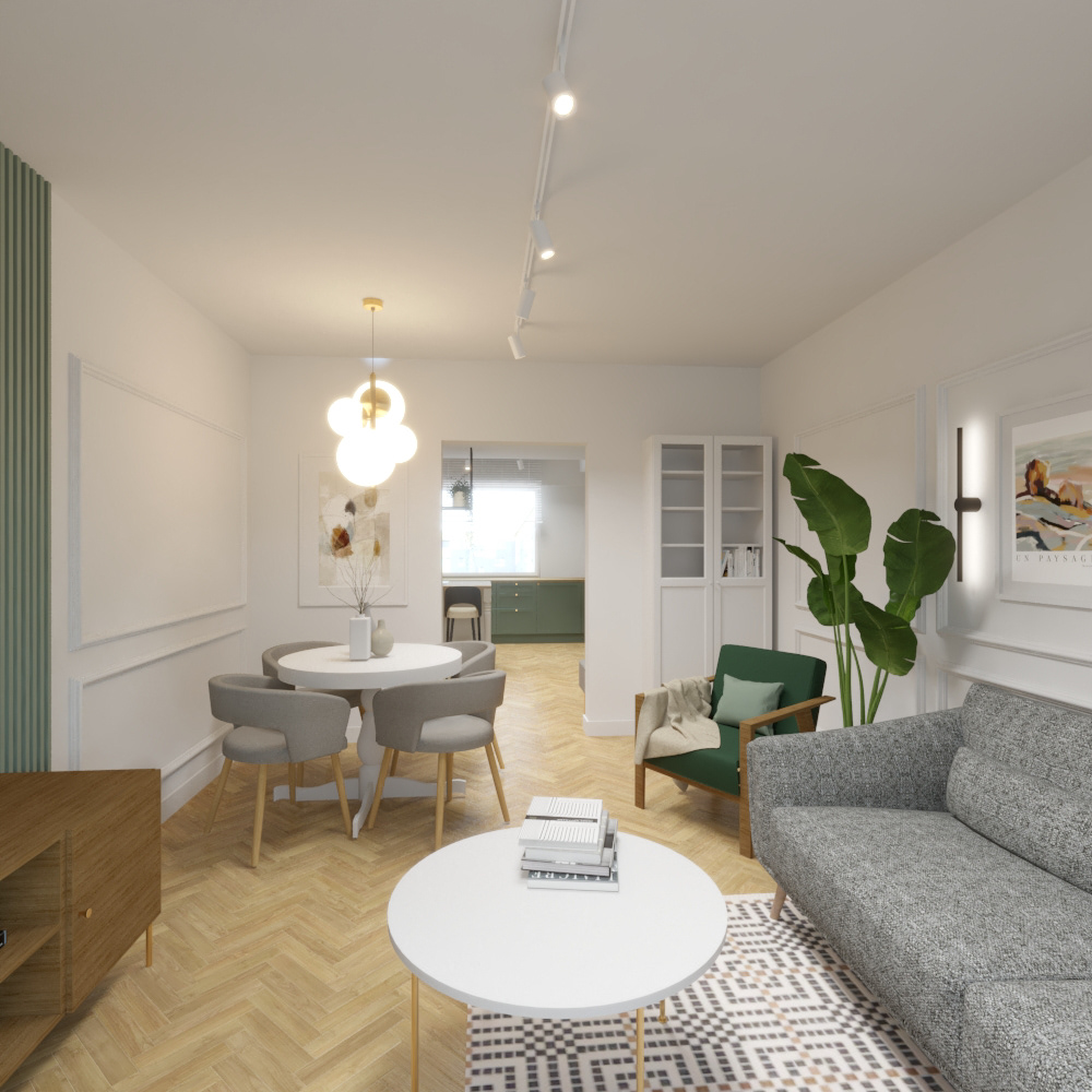 apartment Classic green interior design  minimal modern Render Renders white space