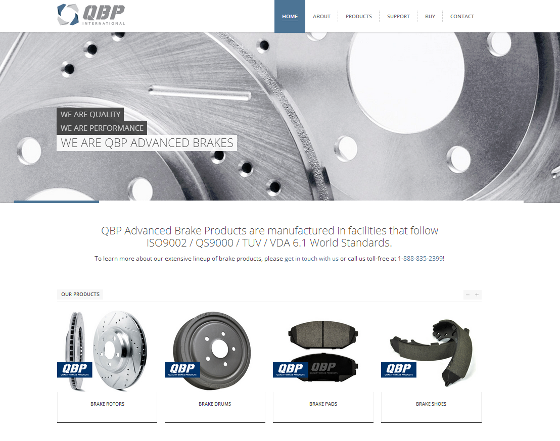 production photography QBP International Quality Brake Products OE Rotors Ceramic Pads Semi-Metallic Pads logo
