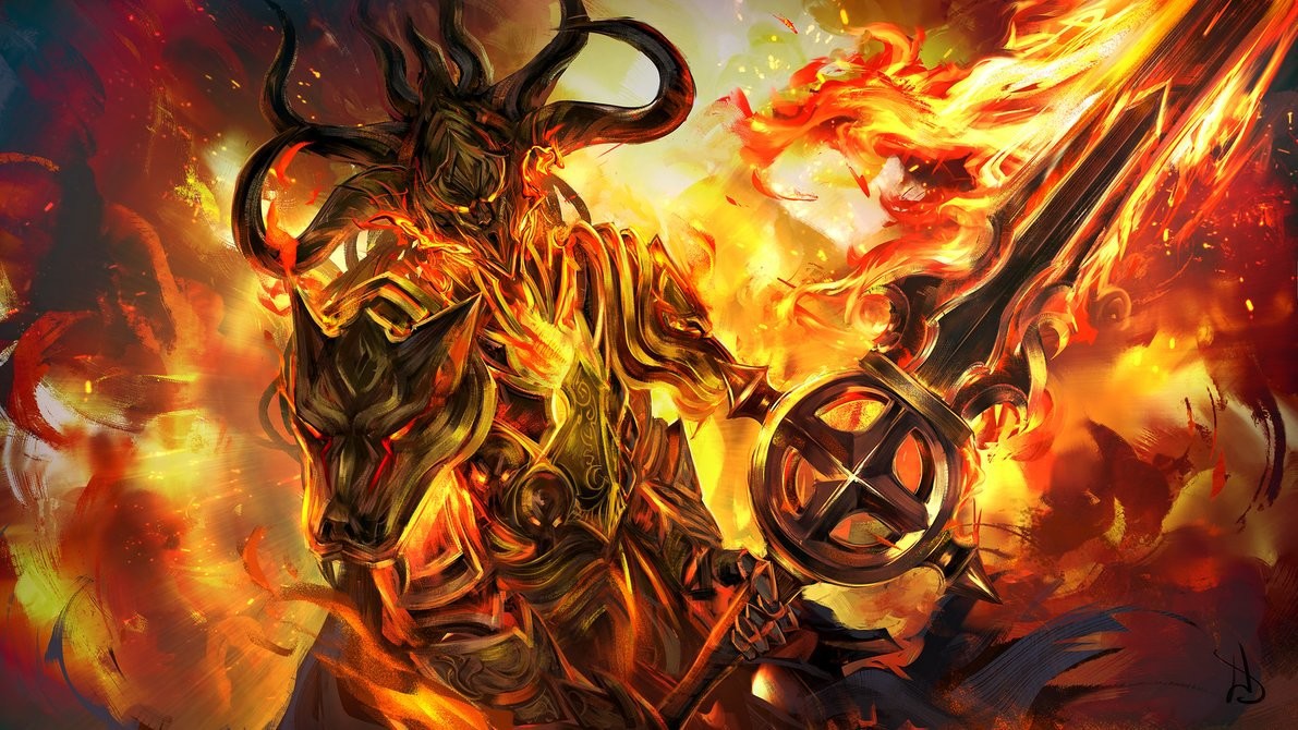 guild wars balthazar fire God fanart warrior angry Flames horns Armour
