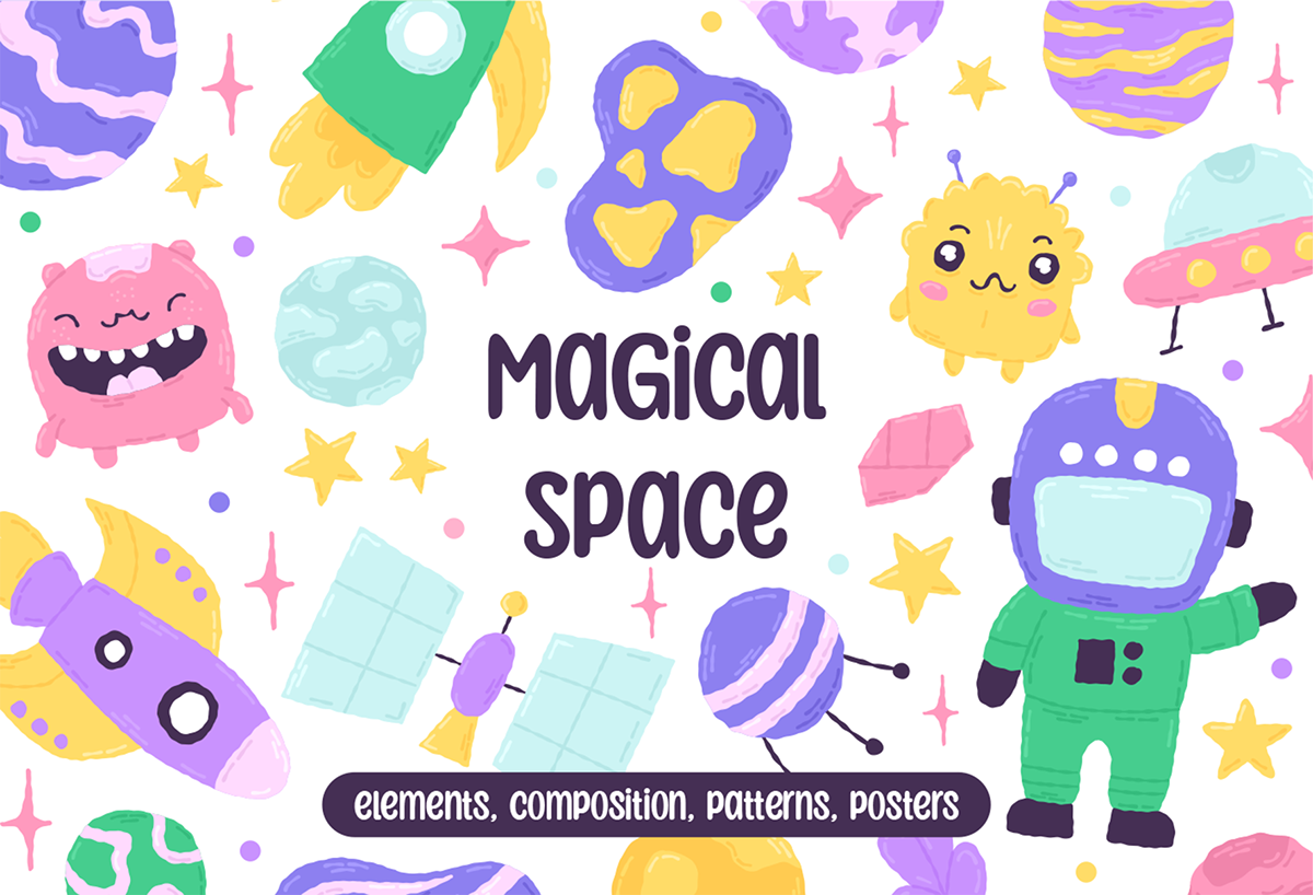 Magic   Space  nursery baby clipart clipart Vector Illustration Patterns posters ILLUSTRATION  nursery clipart