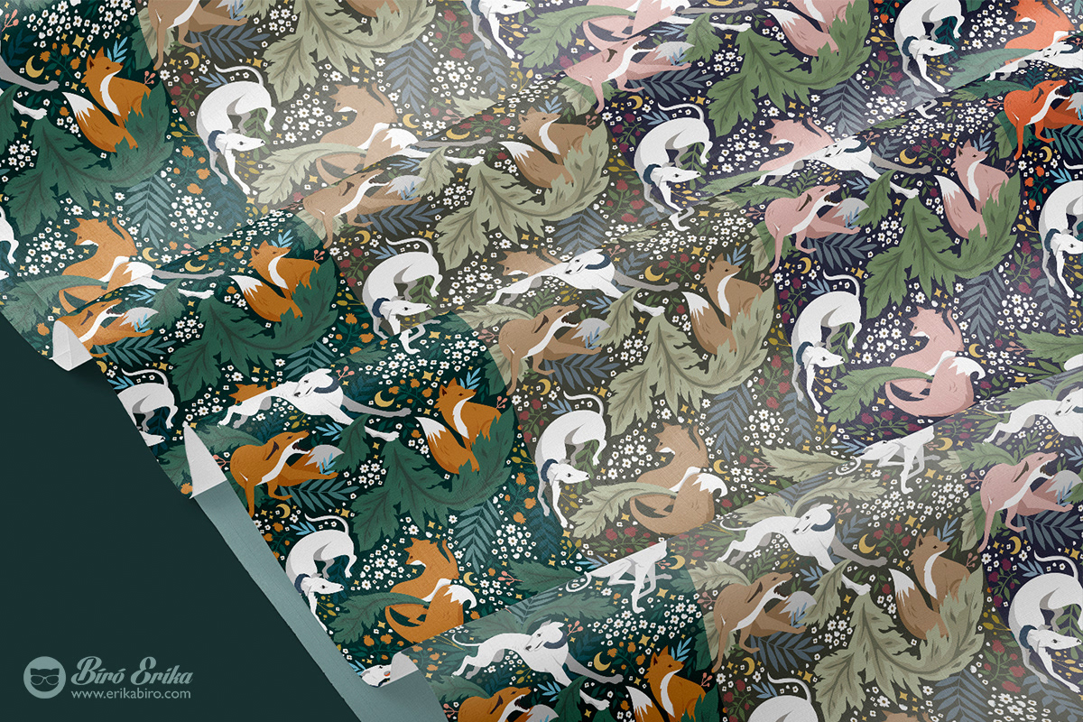 Fox and hound textile fabric design

