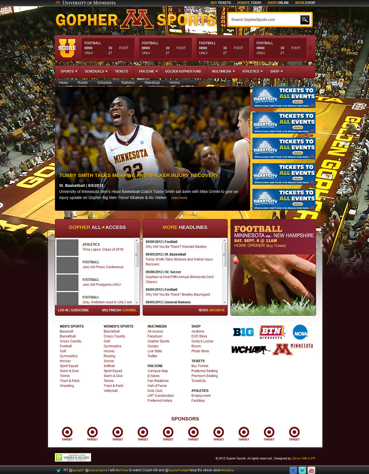 university of minnesota University minnesota u of m UofM Web Website website redesign redsign gopher  gopher sports gophers