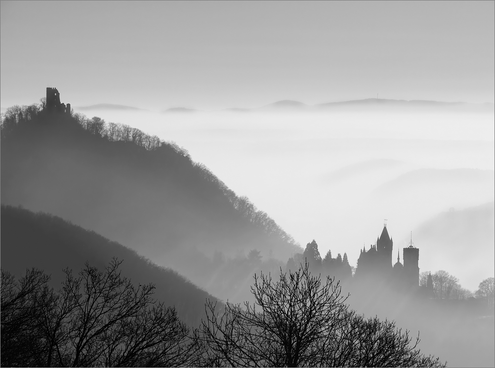 Nature fog mysterious mood Castle ruin valley