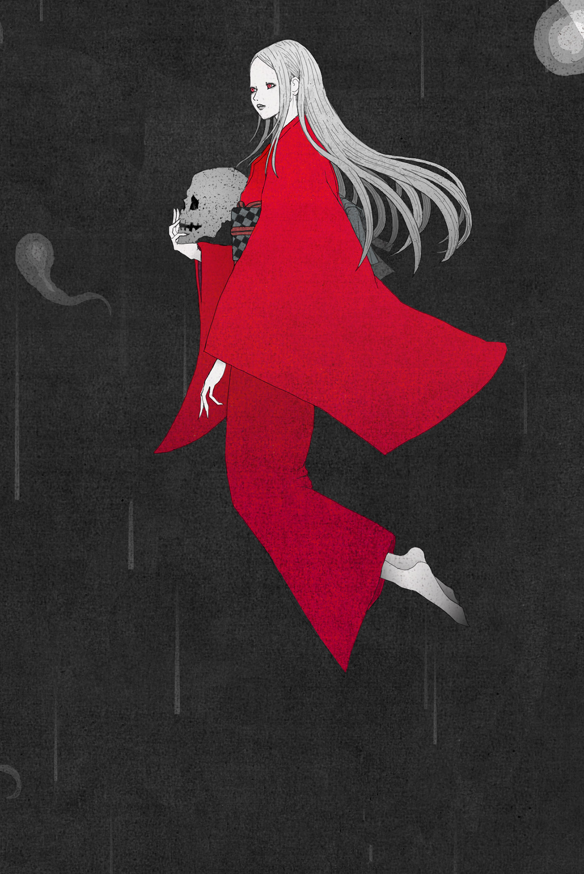book cover Cat dark art girl graphic design  horror japan kimono red skull