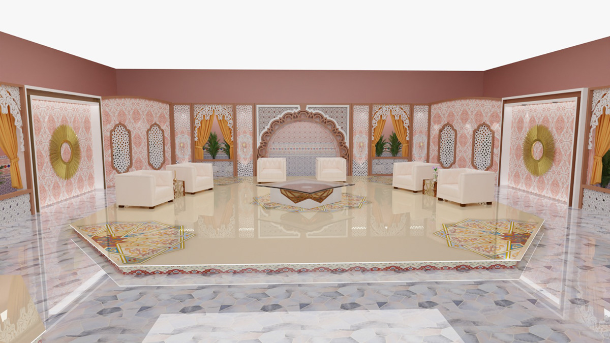 3D architecture art direction  blender indoor interior design  islamic set design 