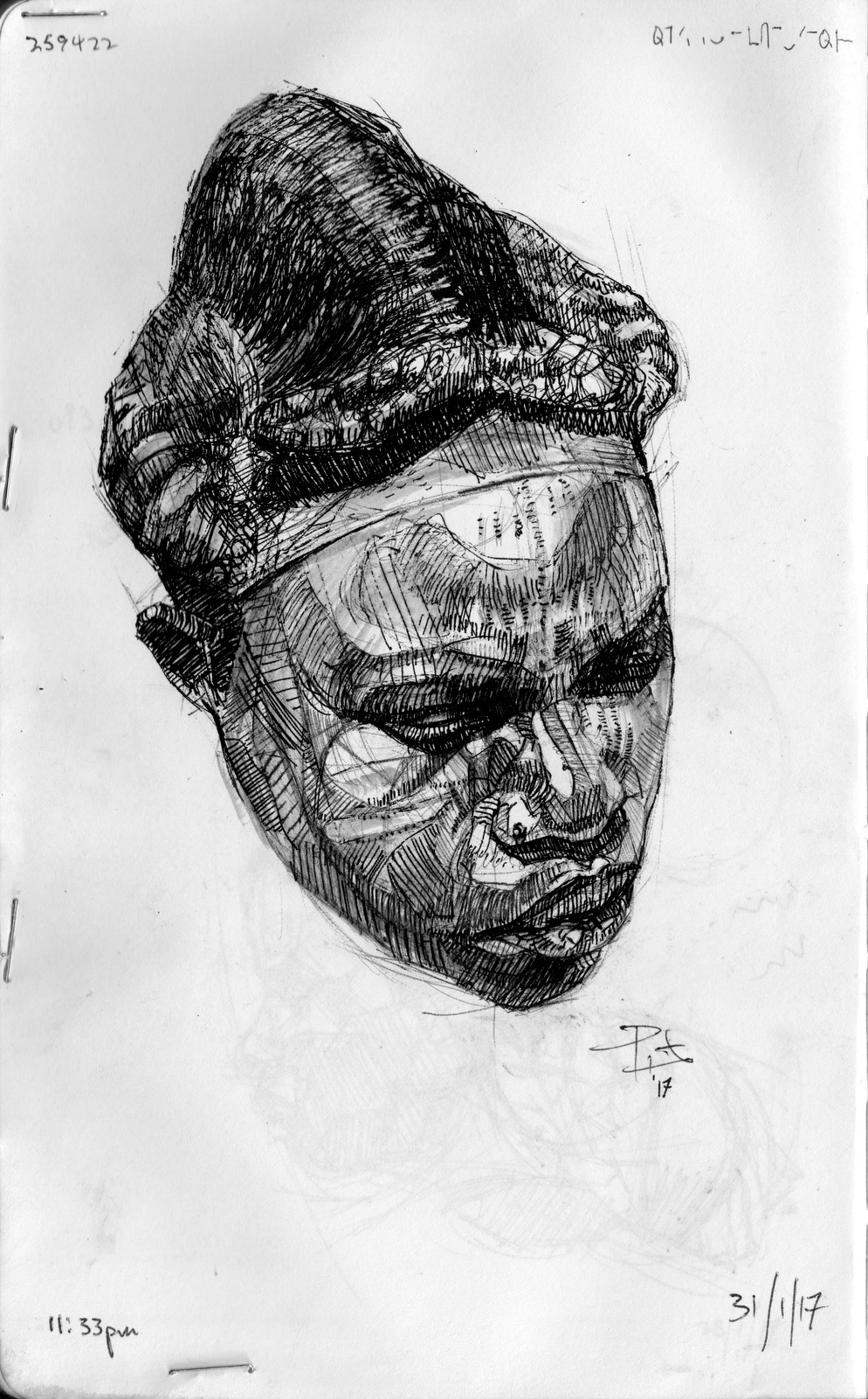 African Art pen and ink portrait moleskine Drawing  ink black art sketchbook ink wash