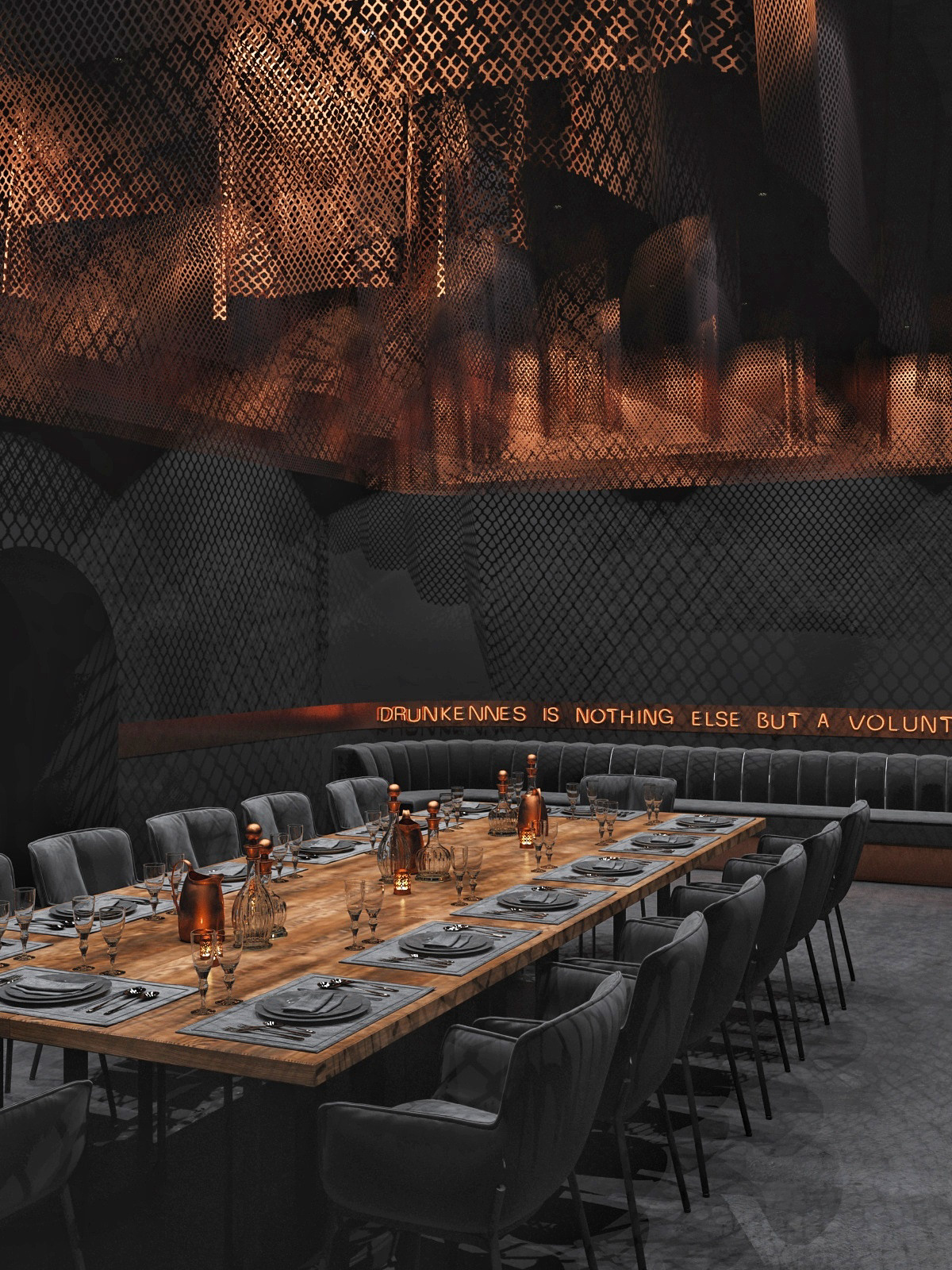 Interior luxury art restaurant copper design interior bar architekture