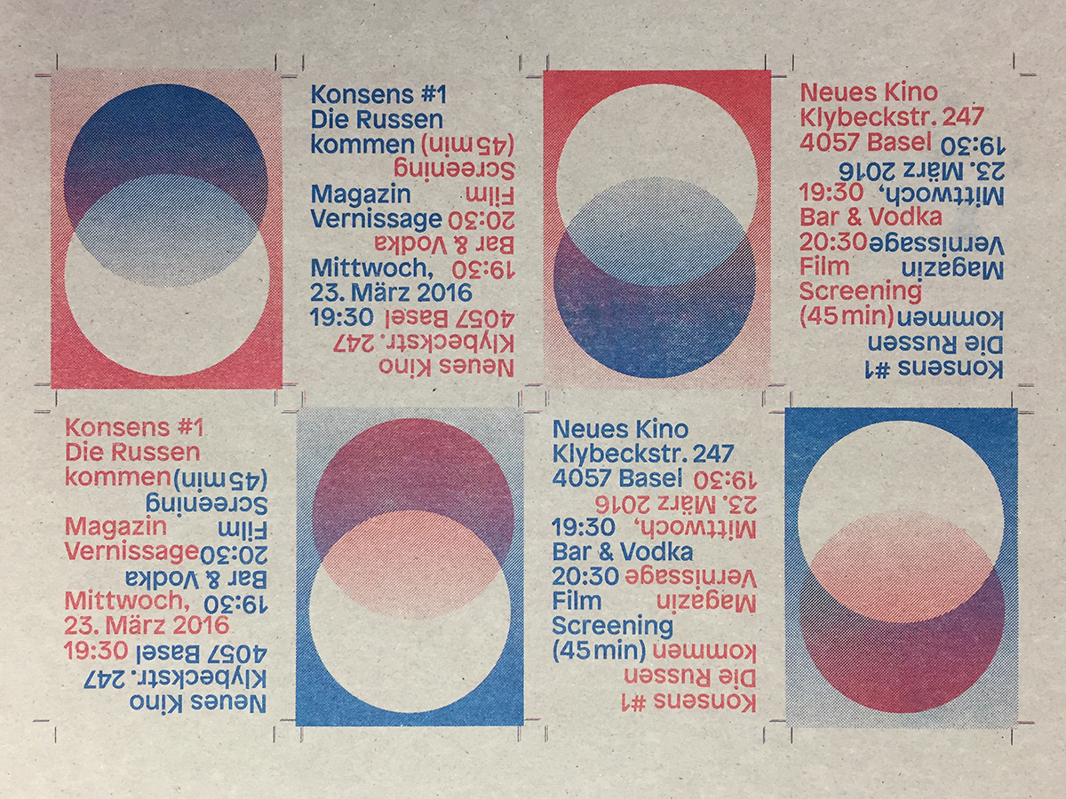 Riso Risoprint risograph circle raster bitmap print Printing print-experiment red blue Red-Blue grey cardboard flyer