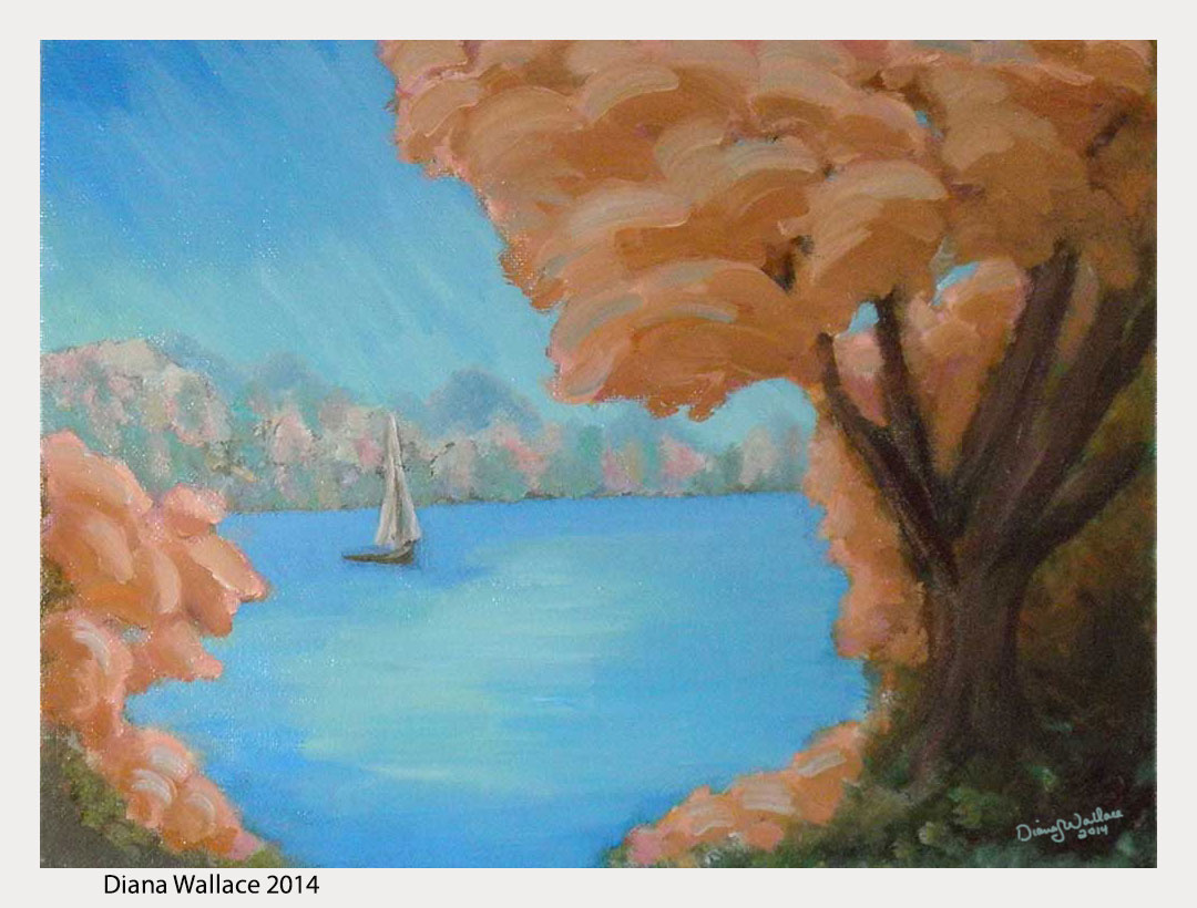 Landscape Painting water and trees boat Oil Painting