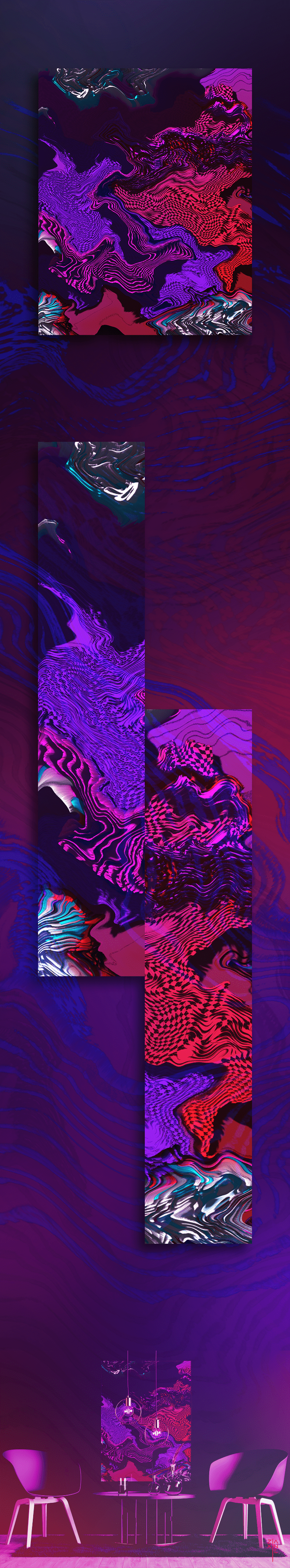 abstract Digital Art  3D Glitch vaporwave red pink violet blue poster