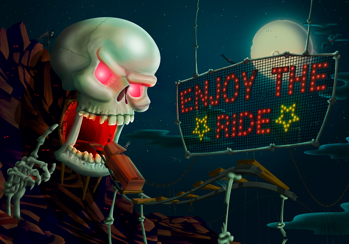 enjoy ride death horror skull bones rollercoaster die night moon body vampire fear Terror Halloween
