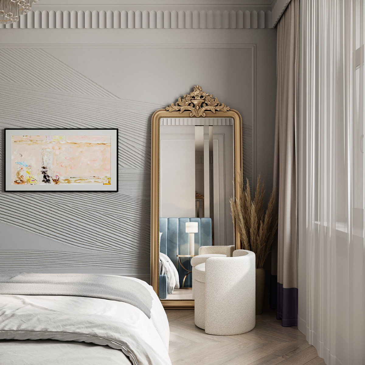 3dsmax corona render  визуализация современная классика спальня