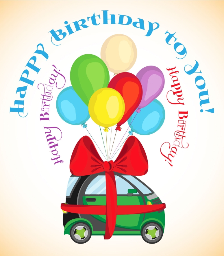 Holiday Birthday earth Day world DJ drops gifts car with bow balloons vinyl records