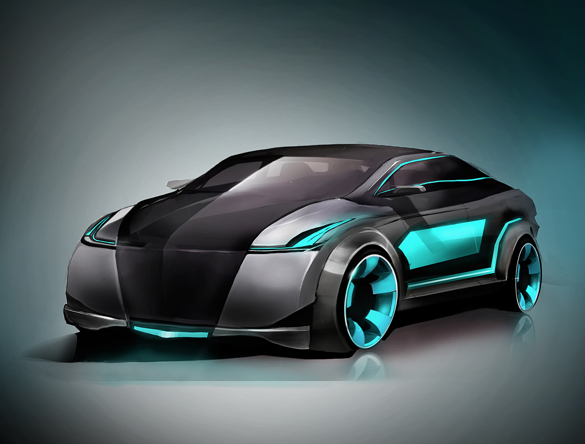 car concept sleek digital rendering concept design car Interior design black blue