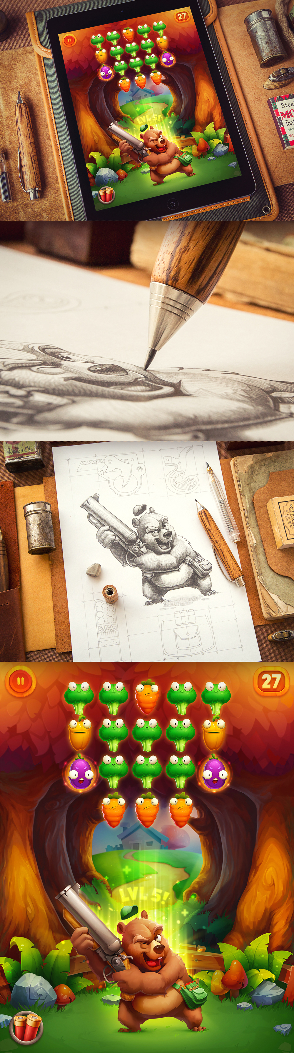 ios game sketch Character design bakery card Interface concept cafe iPad forest menu