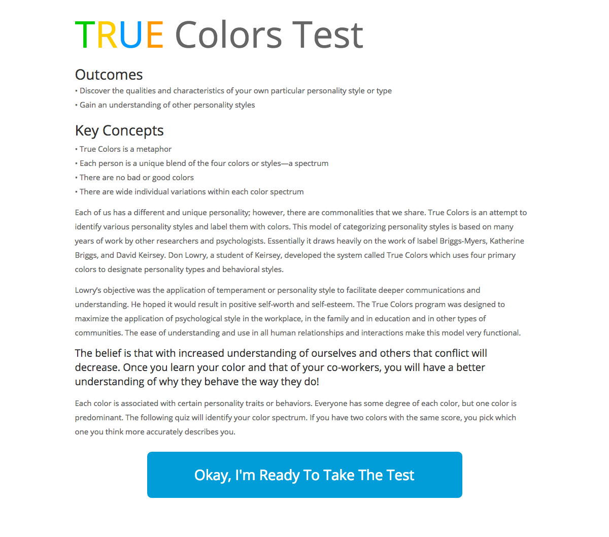 True colors online test