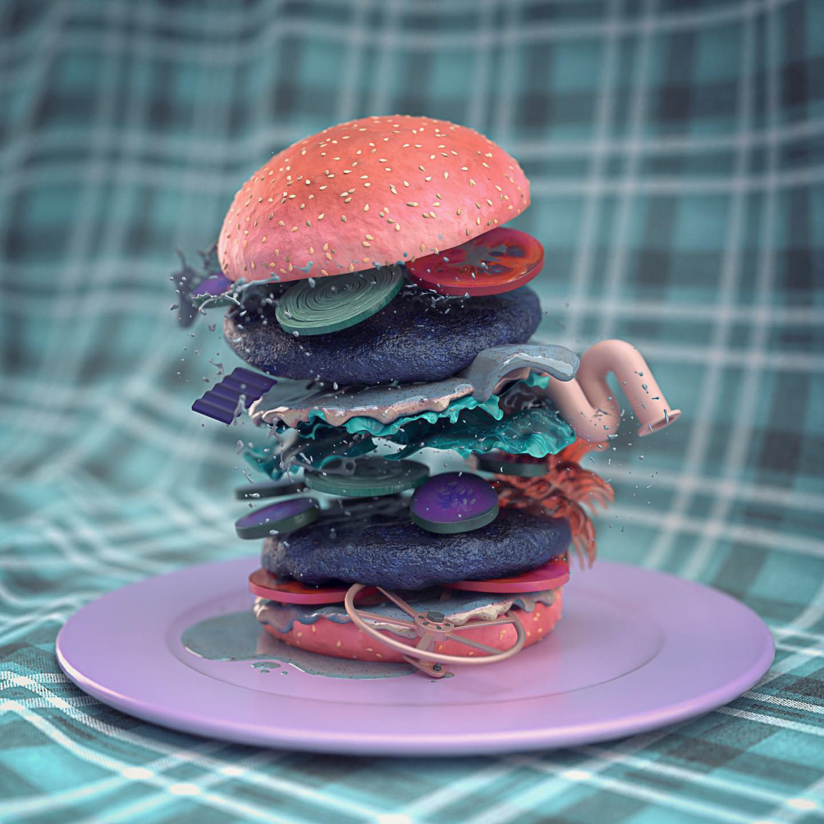 3D adobe stock burger dimension Food  hamburger model surreal surrealism surrealist