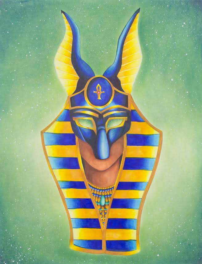 copic markers Colored Pastels Drawing  Acrylic paint egyptian Jackal Mask