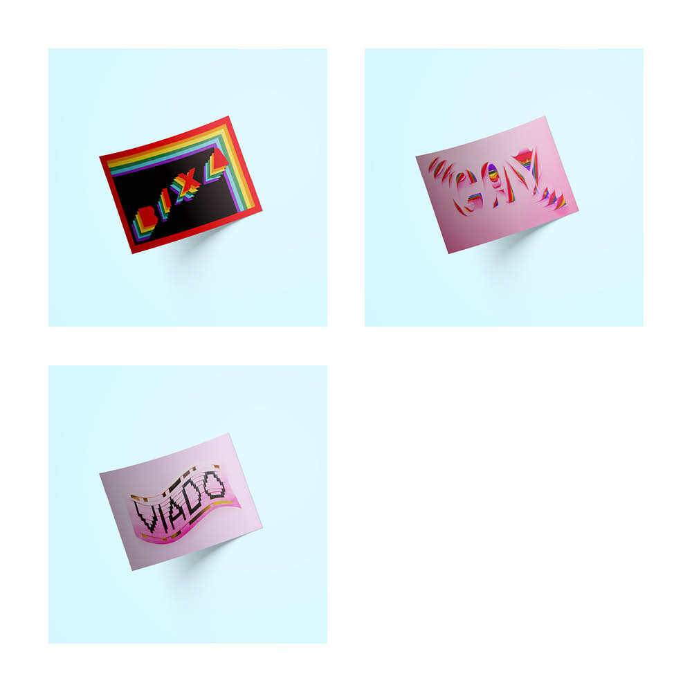 paper collage lettering gay postcards viado bixa LGBT queer