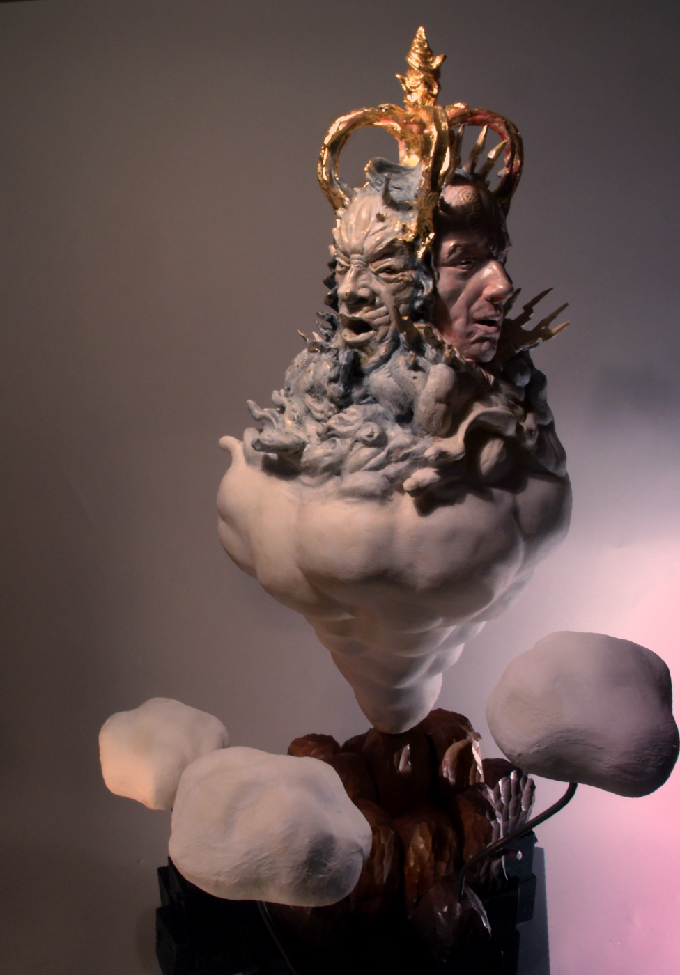 ceramic sculpture mixed dark occult spirit gods myth pink skull brahma diety saturn bird crown polychromed 