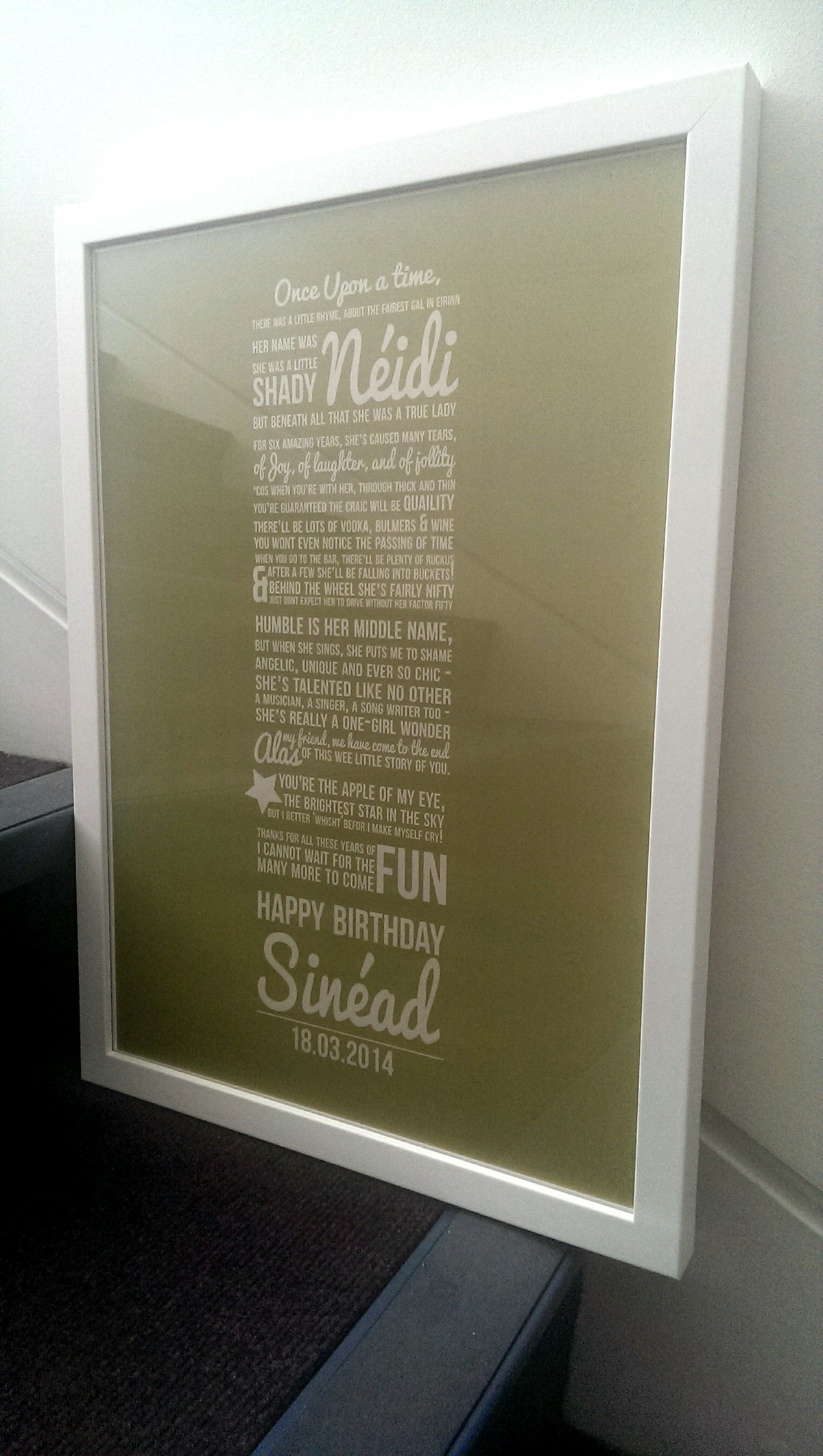 framed print print poem stacked type Birthday