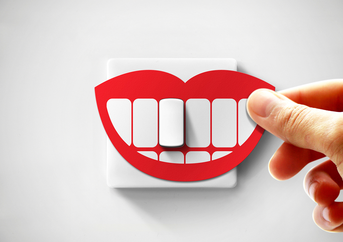 Adobe Portfolio tooth smile card reminder Appointment teeth dentist patient die cut window light switcher light Switcher Fun Playful dental