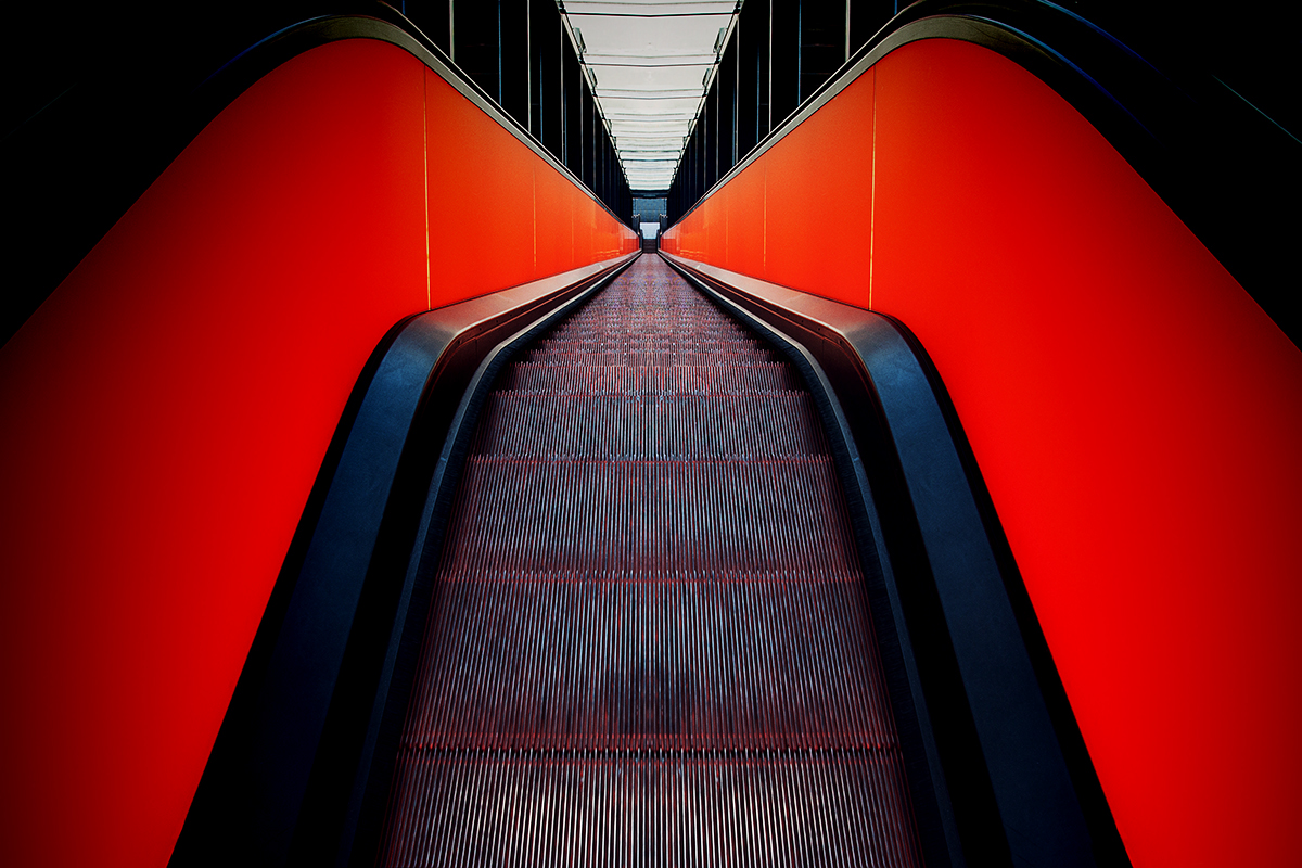 escalator orange black movement up down Photography  architecture digital adobeawards
