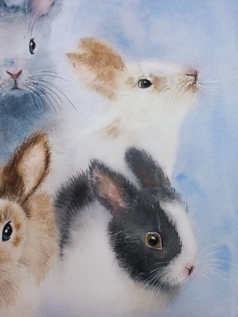 art artist MixMedia rabbits watercolor